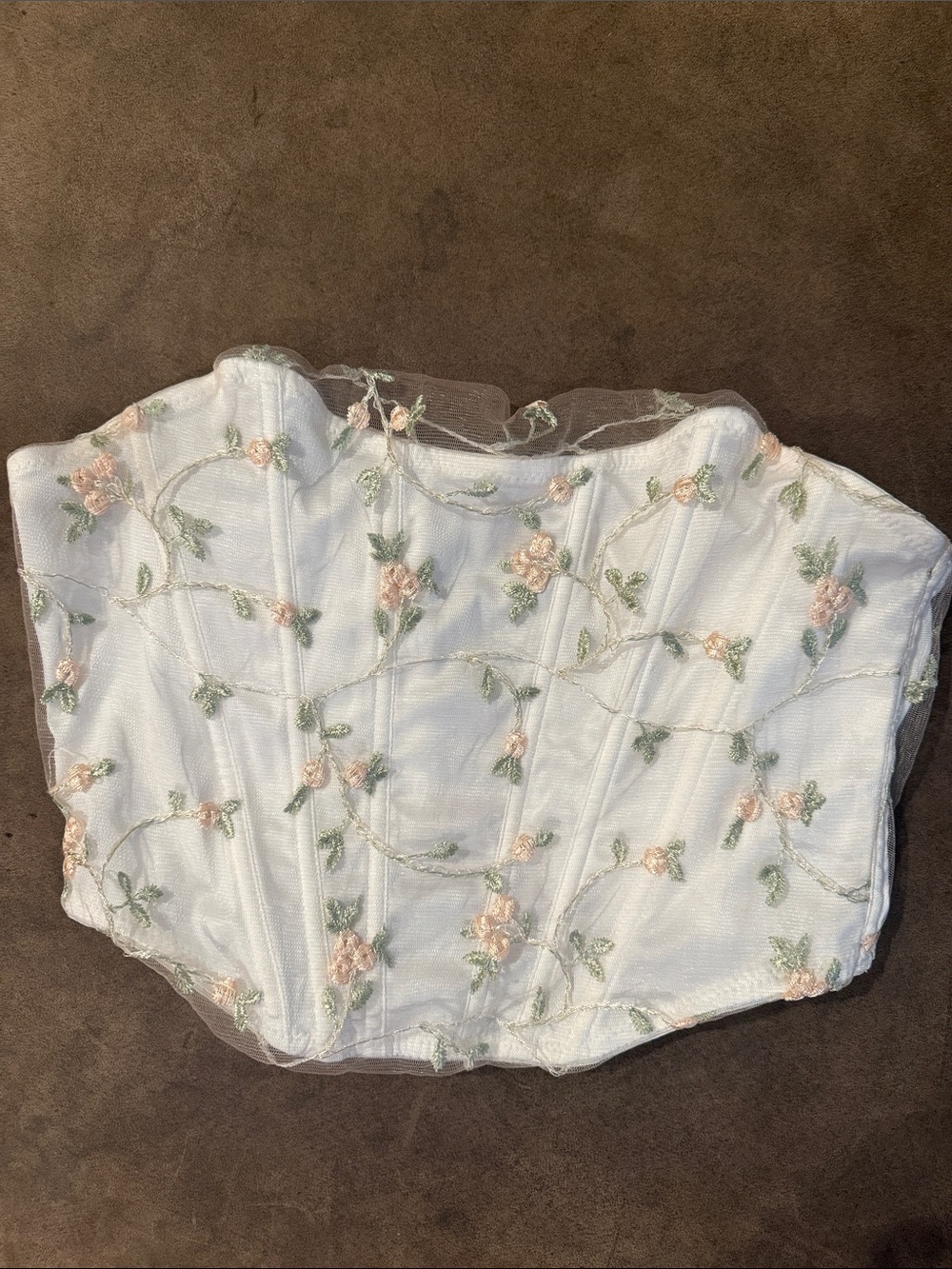 Delicate White Floral Embroidered Corset Top